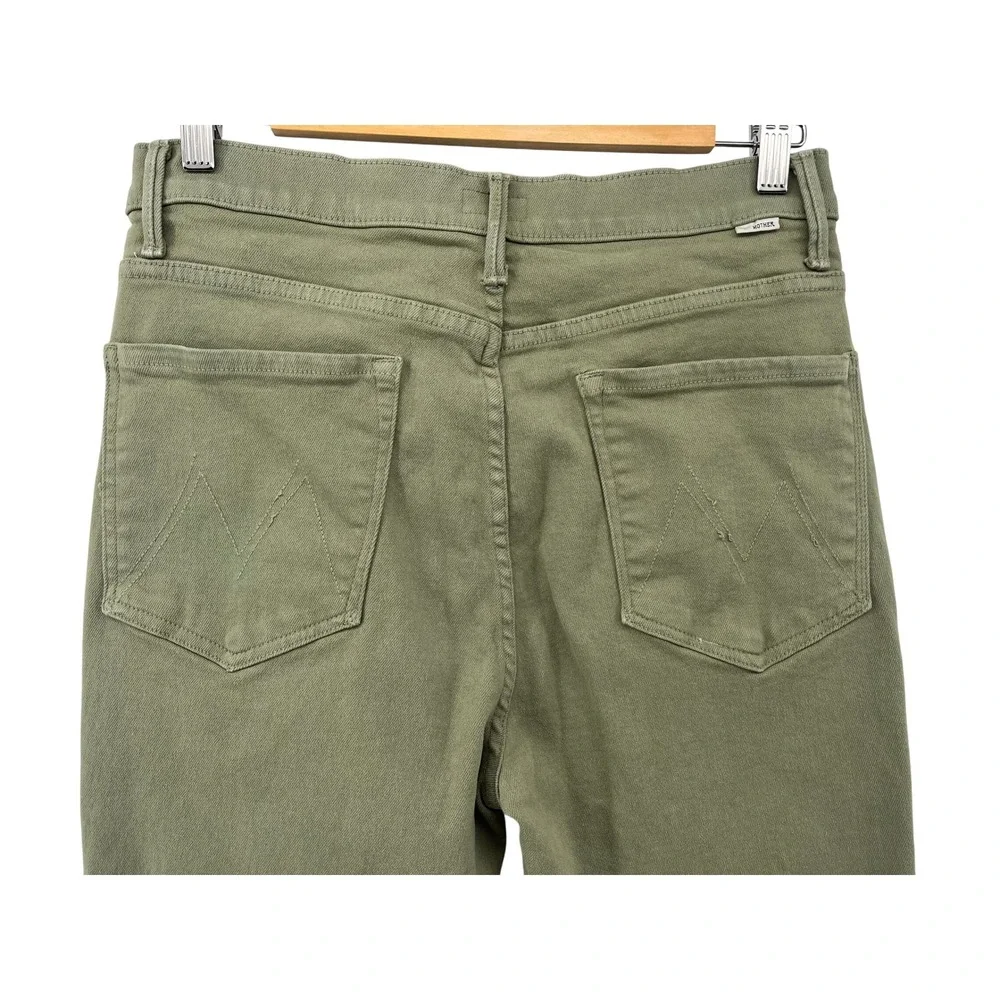 MOTHER High Waisted Smokin Double Ankle Jeans Oil Green‎ Raw Hem Size 32